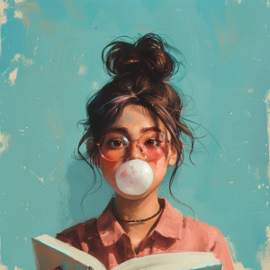 Girl Chewing Gum and Studying